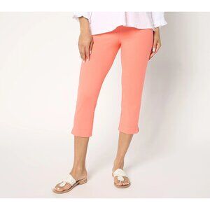 Women With Control Capri Pant Size Large Petite 86/14 Pull On Candy Coral NEW